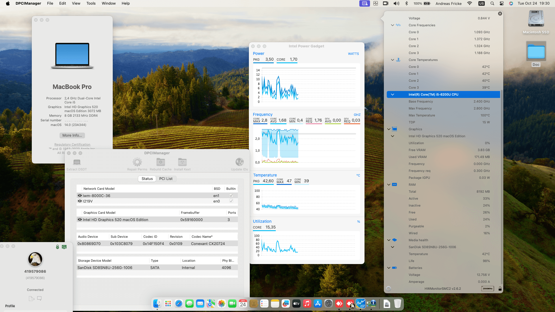 Success Hackintosh macOS Sonoma 14.0 Build 23A344 in HP EliteBook 840 G3